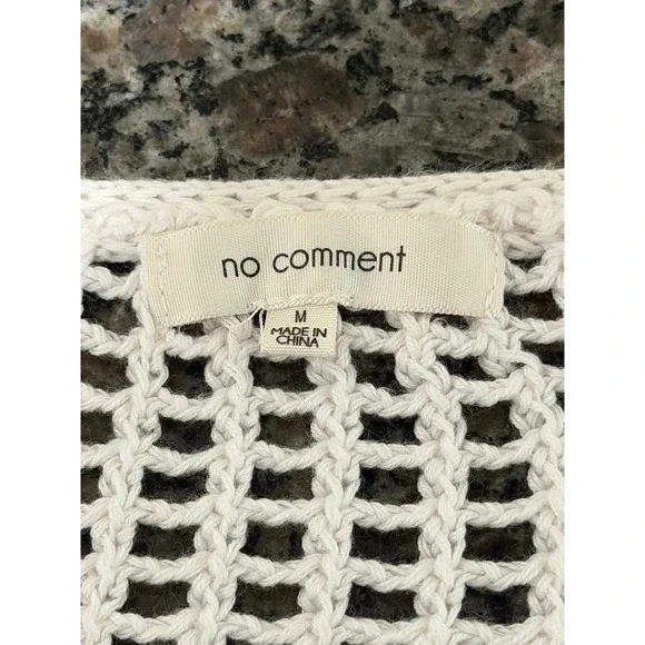 No Comment Crochet Cardigan White Cherry Applique Tie Front Cropped Shrug Medium - Picture 3 of 4